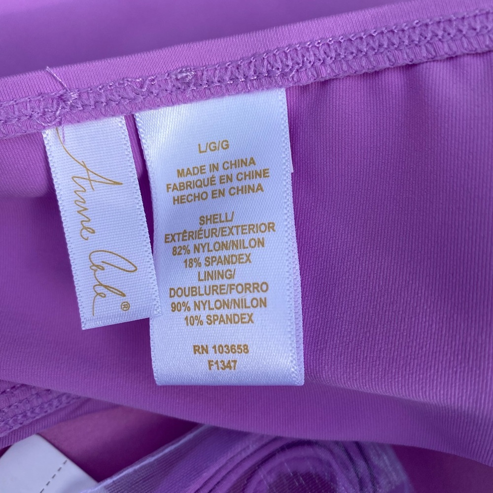NWT Ann Cole - Lavender tankini with adjustable halter strap & ruching. size: L - Picture 10 of 12